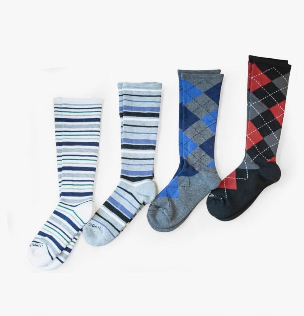 Tommy Copper Compression Socks For Women 4 Pack 7.5-9 Silver Infused Prints